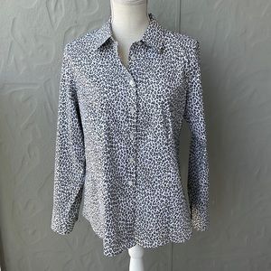 Talbots Classic Cotton No Iron Cheetah Print Shirt Black/White 10